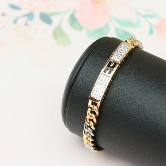 "Dual Tone Rose Gold Bracelet with Crystal 'H' Accent, XPBL0735 - Picture 5 of 10